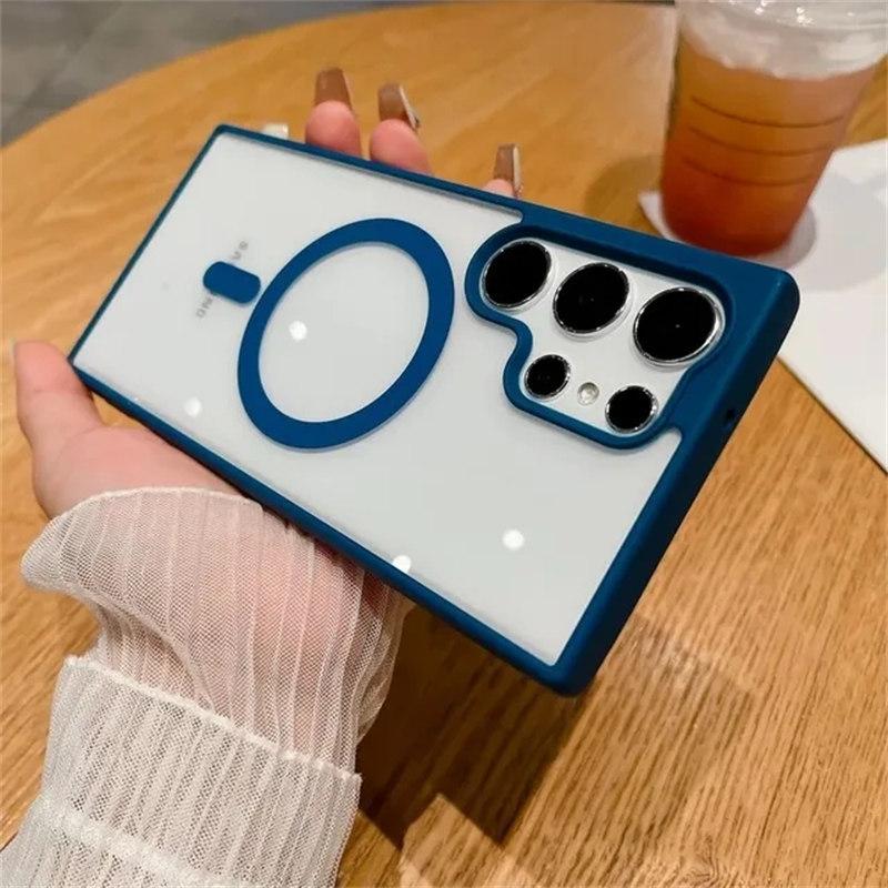 Frosted Frame Magnetic Magsafe Cases For Samsung Galaxy S24 S23 S22 Ultra Plus Wireless Charging Acrylic Bumper Cell Phone Cover