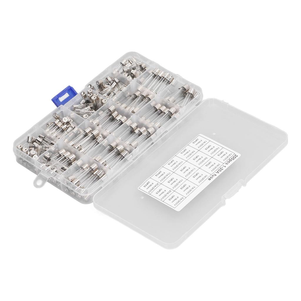 200 ШТ. Стеклянные предохранители Набор автомобильных предохранителей для автомобиля, дома на колесах, лодки, грузовика 5x20 мм 6x30 мм 250 В