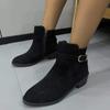 New Sexy Pin Buckle Decorative Side Zipper Comfortable Short Boots Winter Square Heel Elegant Fashionable Casual Women's Shoes