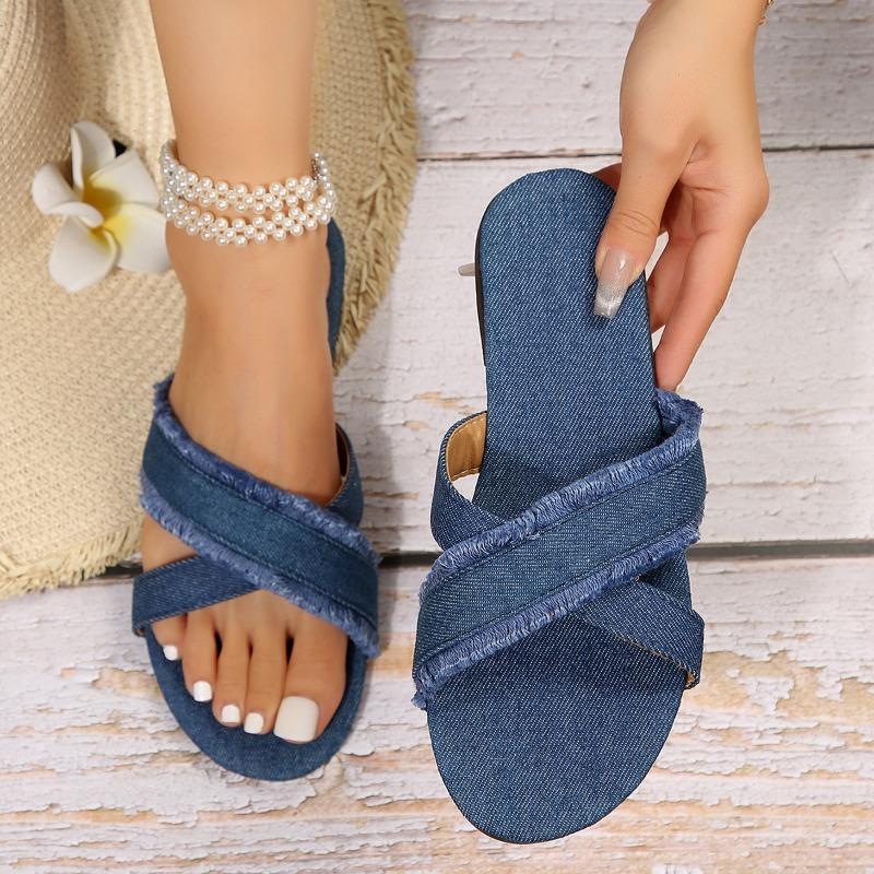 2024 Summer High Quality Women's Shoes Fashion Open Toe Large Size Women's Flat Shoes Solid Color Casual Women's Beach Slippers