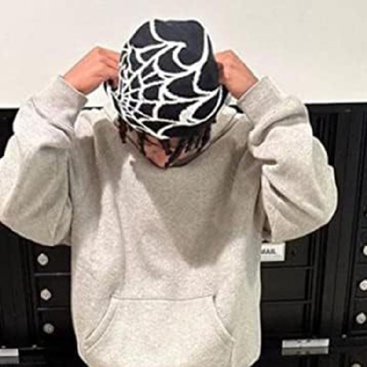 Шапка-бини «Паутина» Y2K Шапка-бини вязаная шапка-бини Шапка «Паутина» Y2k Мешковатая шапка-бини с напуском Skullies Шапка-бини Кепка с черепом