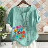 Women's Summer New Fashion Casual Linen Shirt Round Neck Floral Printed T-shirt Short Sleeve Tops Loose Blouse S-5XL
