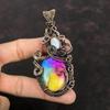 Rainbow Solar Quartz Druzy Pendant Copper Wire Wrapped Rainbow Moonstone Pendant Real Gemstone Pendant Handmade Copper Jewelry Gift For Him