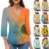 Women's V-neck Gradient Print Three-quarter Sleeve Fashion Top