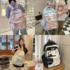 Blocked Color Fashion Cat Ear Design Student Backpack With Pendant Badge And