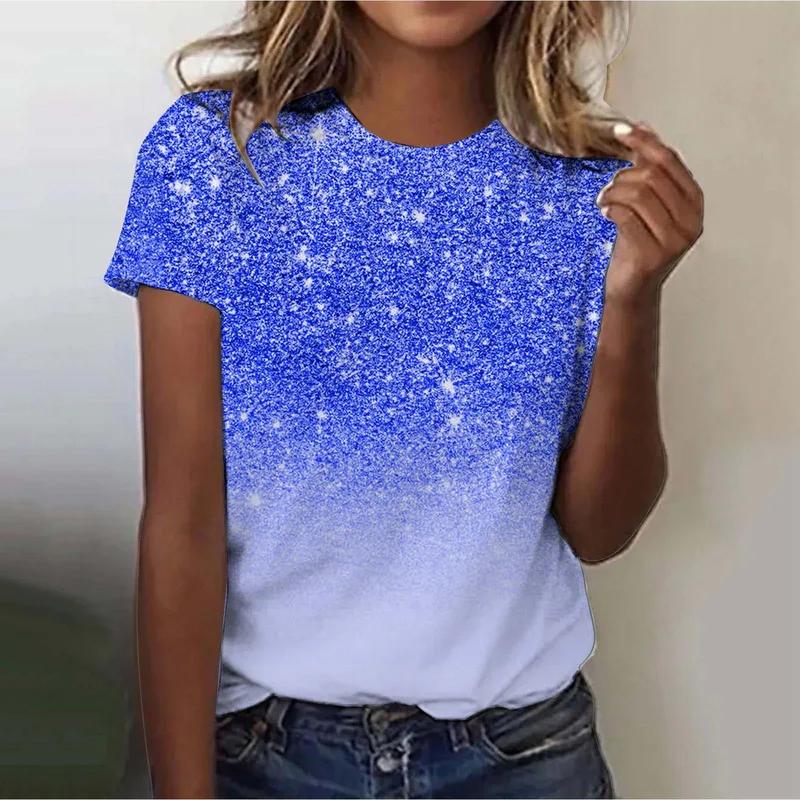 2025 Women's Street Trendy T-shirt Dreamy Star 3D Printed Short Sleeve Versatile Daily Casual Loose Round Neck Top Women's Wear