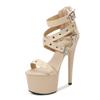 Fashion Summer Nightclub Pole Dancing Shoes Platform Shoes 16.5CM Party Rivet Ankle Strap Sandal Women Model Extreme High Heels Sandals