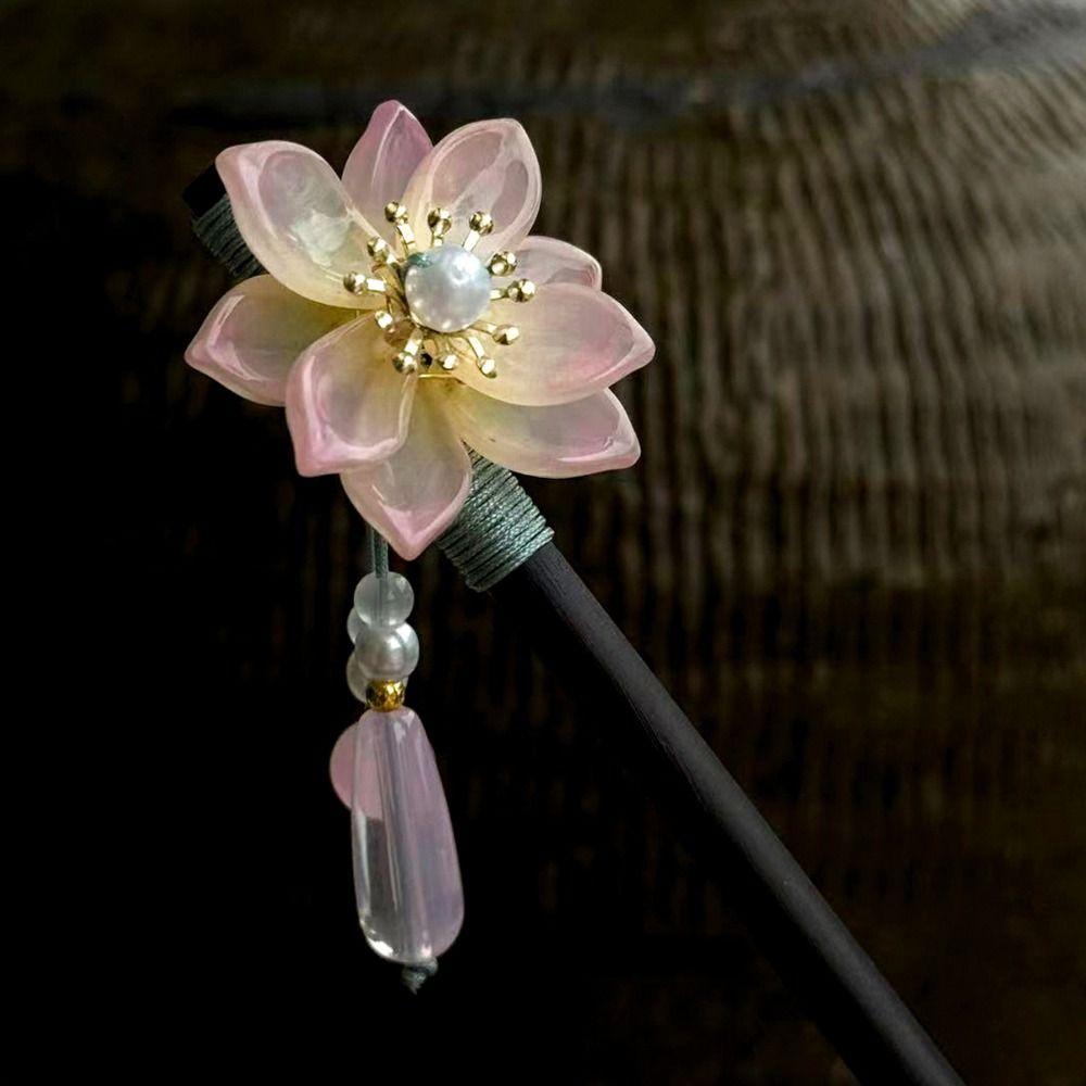 Handmade Flower Hair Sticks Chinese Style Party Hair Bun Decorative Wooden Hairpin for Women Girls