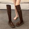 Winter New 2024 Hot Sale Fashion Outdoors Women's Knee Length Boots Solid Color Round Head Shoes for Women Botines De Mujer