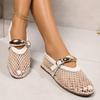 New Soft-soled, Round-toed, Fashionable and Breathable Flat Net Shoes for Women with Metal Buckles