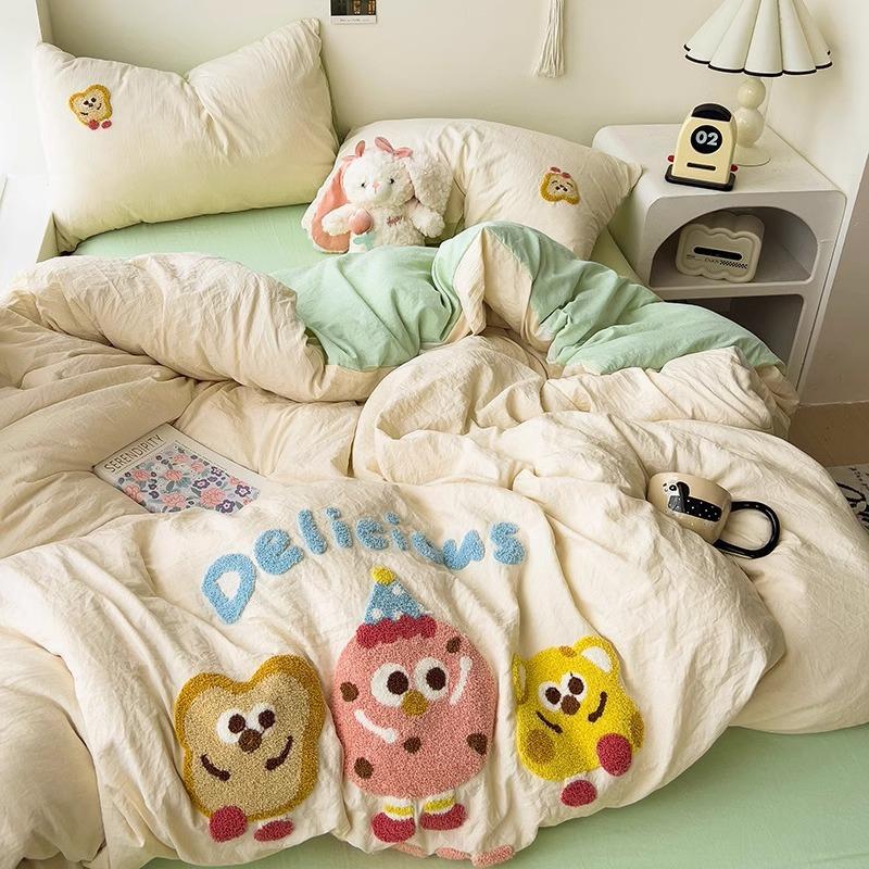 Bedding Pure Cotton Four-piece Set, Quilt Cover, Quilt Cover, Bed Sheet, Human Dormitory Three-piece Set