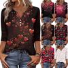 Жен. Футболка С принтом Пуговицы Рукав 3/4 Повседневные Выходные Мода Классический Классический V-образный вырез Обычный Верх