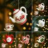 Christmas Teapot Ornament Holly Vintage Tea Cups And Pot Set Xmas Tree Hanging Ornaments 2D Acrylic Teapot Decor with Pouring Tea Effect