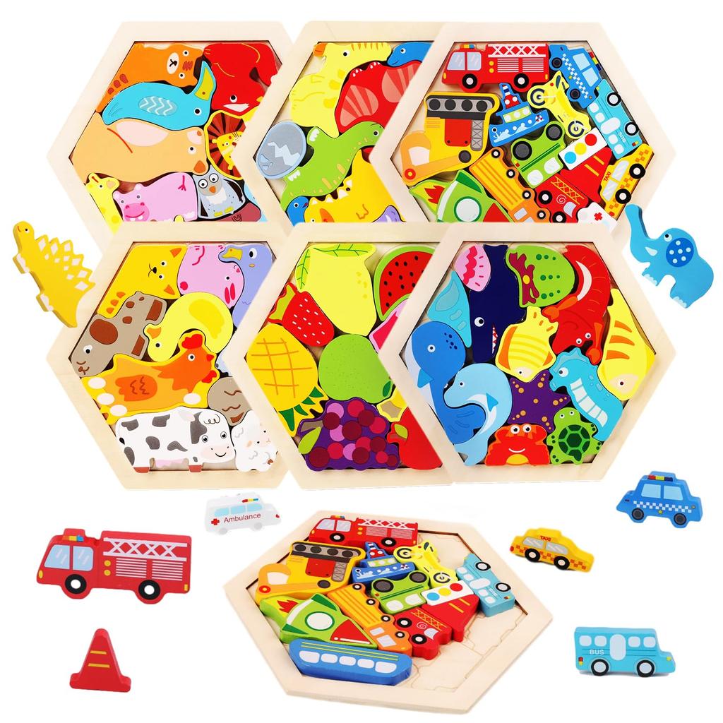 OTONOPI Wooden Shaped Building Balance Wooden Set of Educational Fingertip Christmas Ages Puzzle, Puzzle, Blocks, Game, Hexagonal, Inset, Toy, 6,