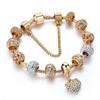 New Panjia Style Gold-Plated Beaded Bracelet with Full Diamond Love Design
