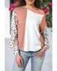 Apricot Colorblock Leopard Sleeve Patchwork Top
