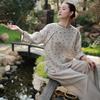Women Chinese Style Shirts Tops O-Neck Nine Sleeve Blouses Spring Button Pullover Loose Shirts