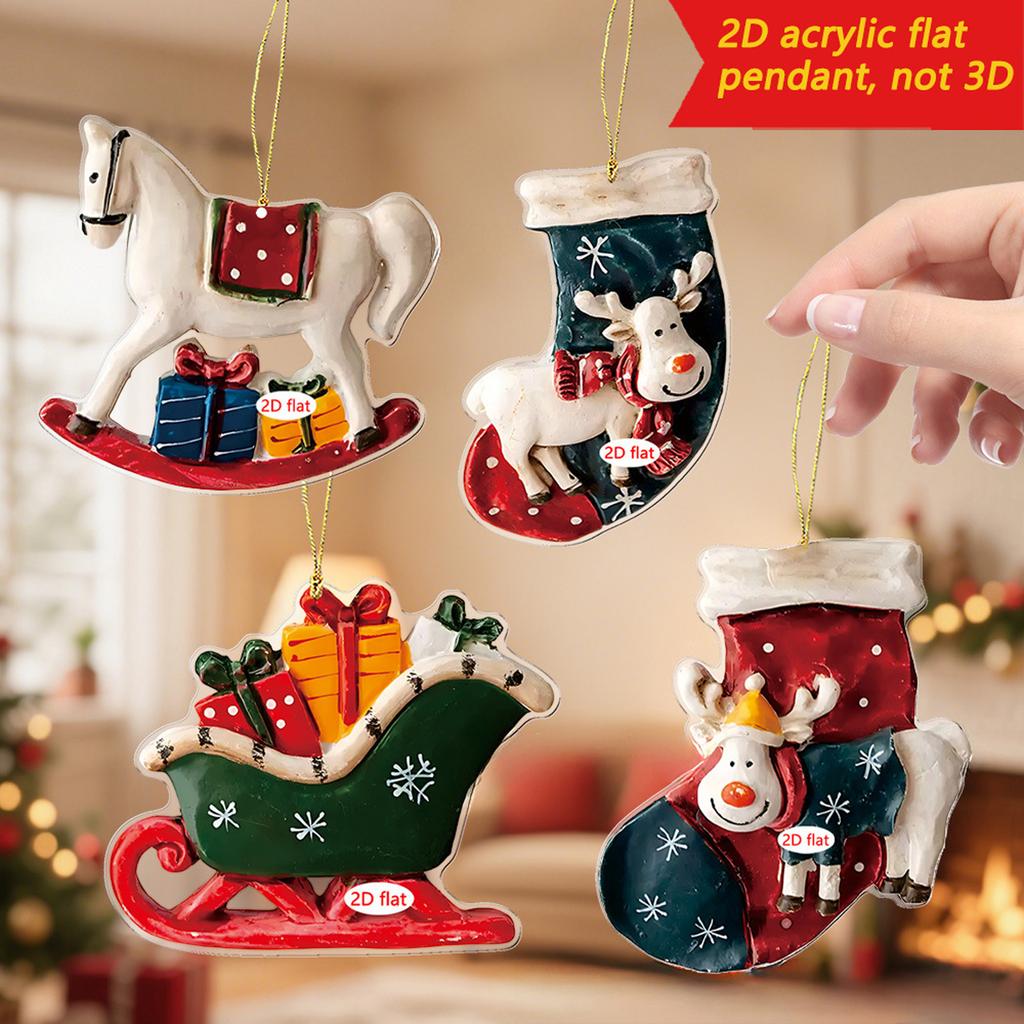 Christmas Creative Pendant Elk Stocking Ornaments Acrylic Flat Christmas Tree Home Ornaments