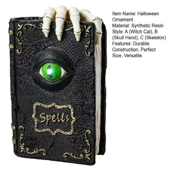 Yousheng Halloween Resin Book Sculpture Ghost Hunter Hand Statue Decorative Figurine Spooky Devil Eye Collectible Tabletop Ornament