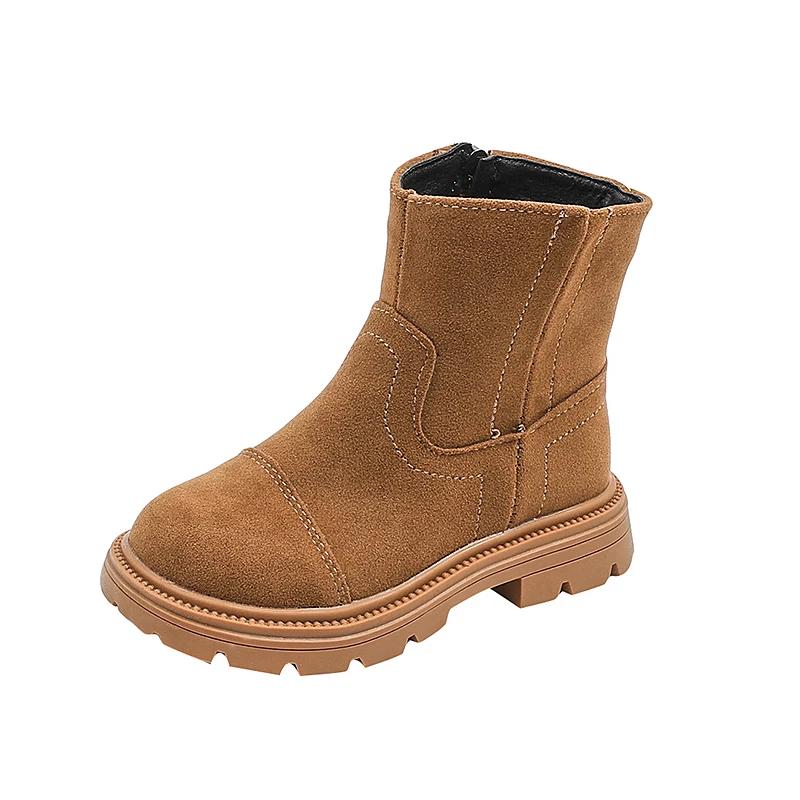 Spring Autumn Children's Leather Boots Solid Color Patchwork Girls Causal Ankle Boots Fashion Retro Versatile Kids Short Boots