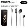 24Pcs/6 Set Family Party Tableware Set Stainless Steel Cutlery Set Dinnerware Knives Forks Spoons Flatware Set High Quality Dinner Set with Box