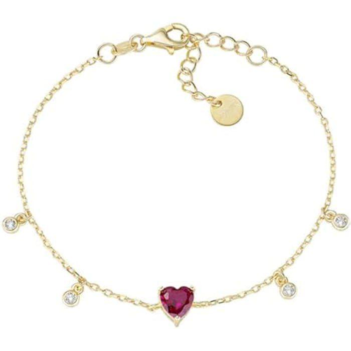 Bracelet en argent 925, de la collection Saint Valentin 2024, avec zircon rouge taille coeur et zircon blanc or 16 + 3 cm charm