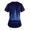 Women's Fashion Christmas Printed Short Sleeve V-Neck Top Small Pocket Work T-Shirt