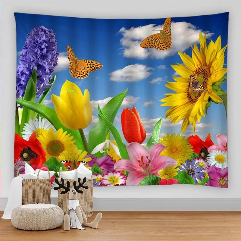 Beautiful White Cloud Rainbow Flower Hanging Cloth Home Wall Decoration Tapestry Office Living Room Tapestry