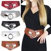 Wide Elastic Belt Women Versatile Solid Color Stretchy Dress Belt Faux Leather Alloy Buckle Waistband
