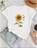 Fashion Women Minimalist Watercolor Sunflower Print T Shirt Funny Casual O-neck Short Sleeves T-shirt Summer Female Tee Shirt