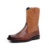 38-46 Men'S Classic Retro Western Cowboy Riding Boots Embossed Leather Embroidery Mid-Calf Boots Men British Style Casual Shoes