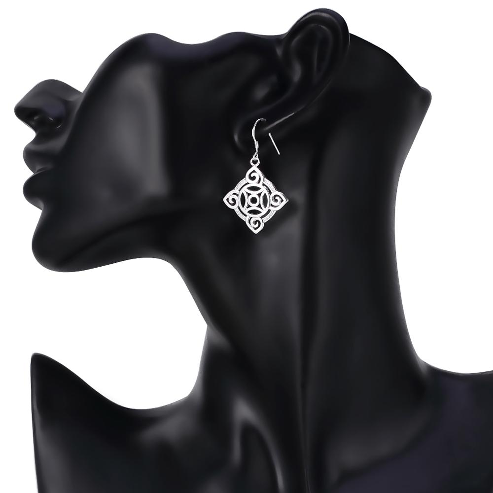 925 Sterling Silver Geometric Pattern Hanging Piercing Earrings Fashionable Wedding Jewelry