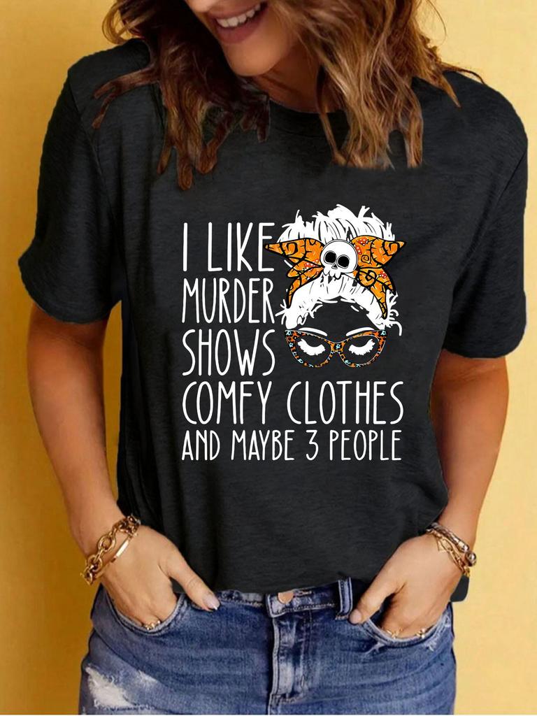 Women's Ilke Murder Pattern Printed Short-Sleeve T-Shirt for Casual Summer Fashion