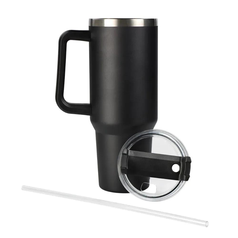 40 Oz Stainless Steel Insulated Mug with Handle and Straw Leak Proof Insulated Travel Coffee Mug Fits In Car Cup Holders
