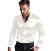 Men's Satin Glossy Shirt Solid Color Long Sleeve Smooth Dress Shirt Lapel