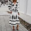 Women's Autumn and Winter Temperament Collision Printing V-neck Long-sleeved Dresses