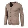 Autumn Men's Knitted Cardigan Thin V Neck Basic Elastic Slim Fit Thin Sweater Solid Color Casual Versatile Coat