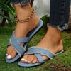 2024 Summer Hot Selling Women's Shoes Trend Cross Denim Slippers Fashion Open Toe Flat Beach Outdoor Shopping Women's Slippers