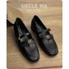 Leather Version~ Retro Mary Jane Shoes Women's Camellia Metal Buckle Loafer Small Leather Shoes Medium Heel Soft Sole French Single Shoes
