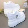 2024 New Fashion High-heeled Muffin Single Shoes Round Head Leather Surface White Shoes Inner Height Increase and Thin High-top Casual Shoes Women