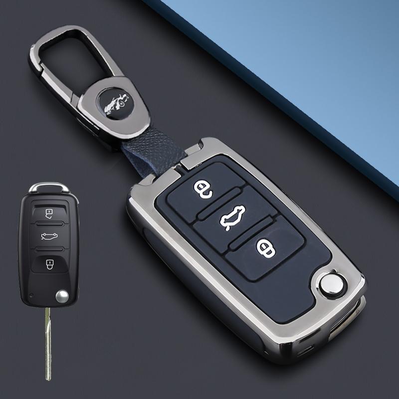 Alloy Car Flip Key Case Cover For Volkswagen VW Polo Golf Passat Tiguan Beetle Caddy T5 Up Eos Skoda Octavia Seat Leon Altea