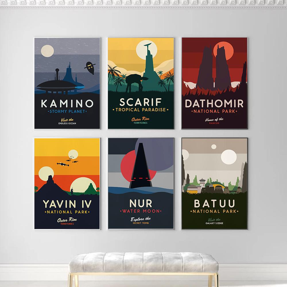 Planet Poster Galaxy Star Attraction Canvas Painting Tatooine Endor Gift Wall Art Retro Space Landscape Print Picture Room Decor
