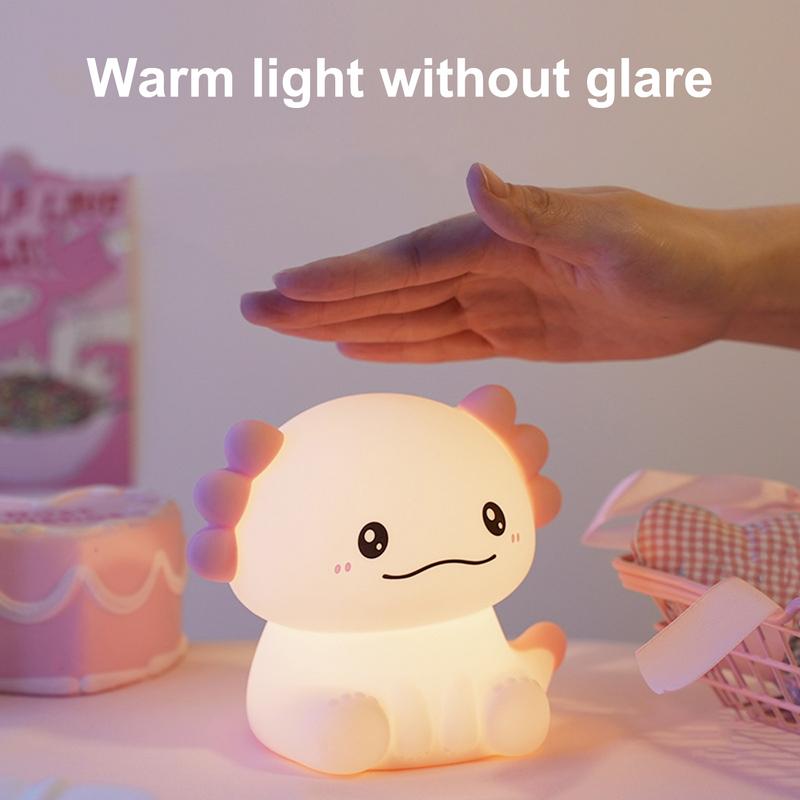 Axolotl Night Light Silicone Lamp Axolotl Shape LED Changing Colors Cute Bright Lighting For Nursery Bedroom Bathroom Toddler