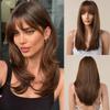 Long Straight Layered Wigs with Bangs Brown Synthetic Wig Silky Daily Party Natural Hair Wig for Women Heat Resistant Fake Hair