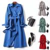 Fall Winter Women Trench Coat Turn-down Collar Solid Color Double-breasted with Belt Mid Length Loose Thermal Long Sleeved Commuting Dating Overcoat