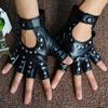 Fashion Women Fingerless Gloves With Studs Black Pu Leather Rivets Cosplay Performance Dance Gloves Riding Gloves Motorcycle