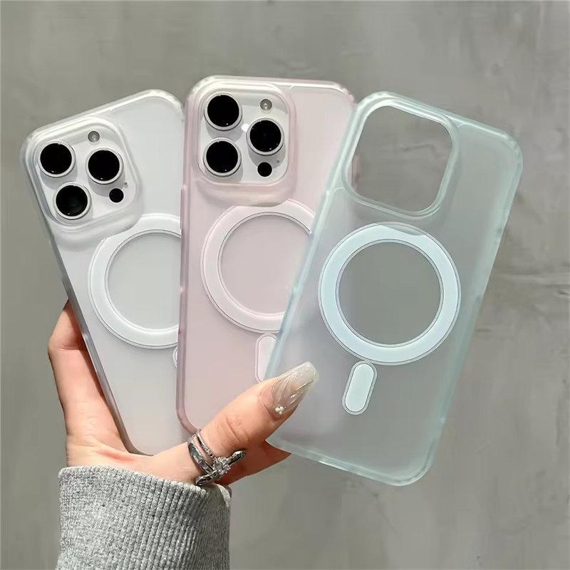 Magnetic Matte Hard PC Translucent Case For iPhone 13 14 15 16 Pro Max For Magsafe Wireless Charge Shockproof Bumper Hard Cover