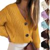 Women's Loose V-neck Large Size Buttons Cardigan Thick Line Sweater Blouse