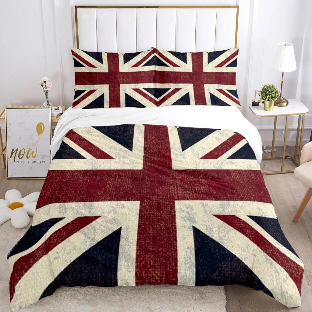 US UK National Flag Digital Polyest Duvet Cover Bedding Sets Soft Quilt Cover and Pillowcases for Teens Single/Double/Queen/King