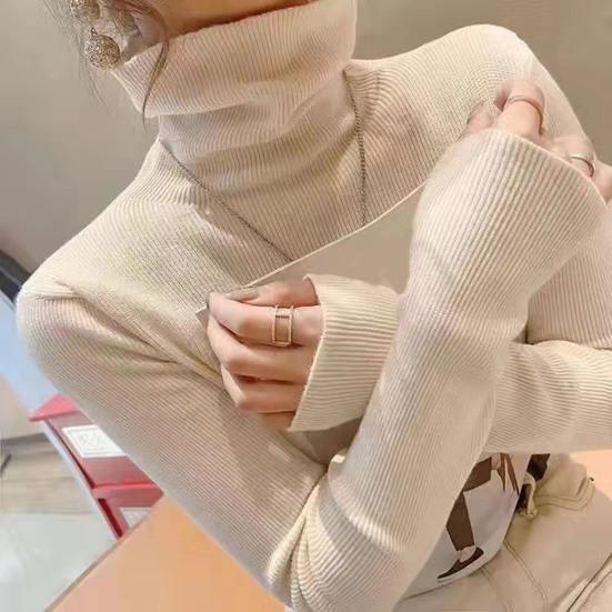 Sweater Turtleneck Long Sleeve Solid Color Bottom Tops High Elasticity